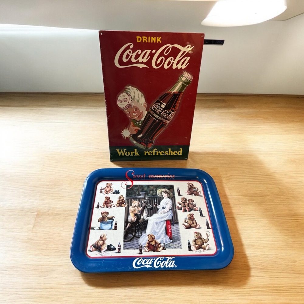 Coca Cola 2 Pieces- 1998 Sweet Memories Tray & Sign Collective Pieces